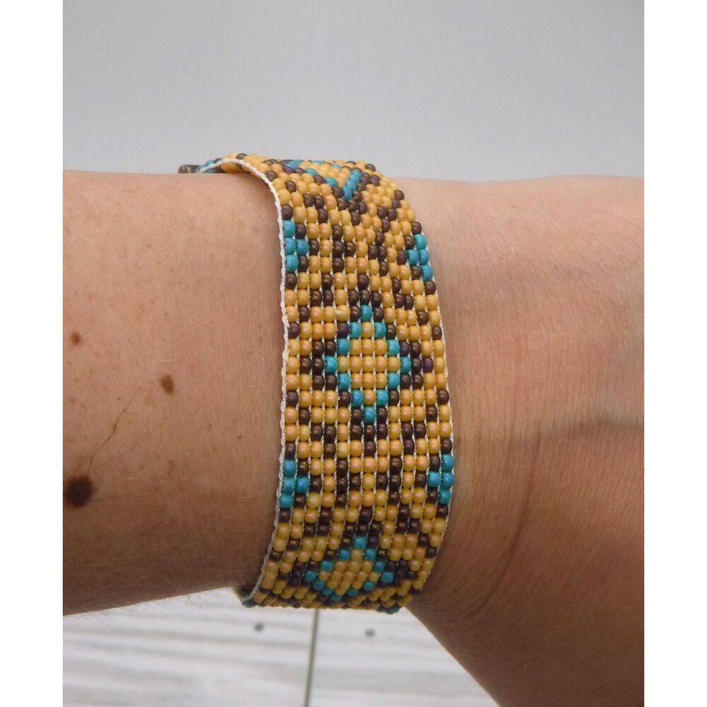 Loom Beaded Bracelet Wheat, Brown & Teal